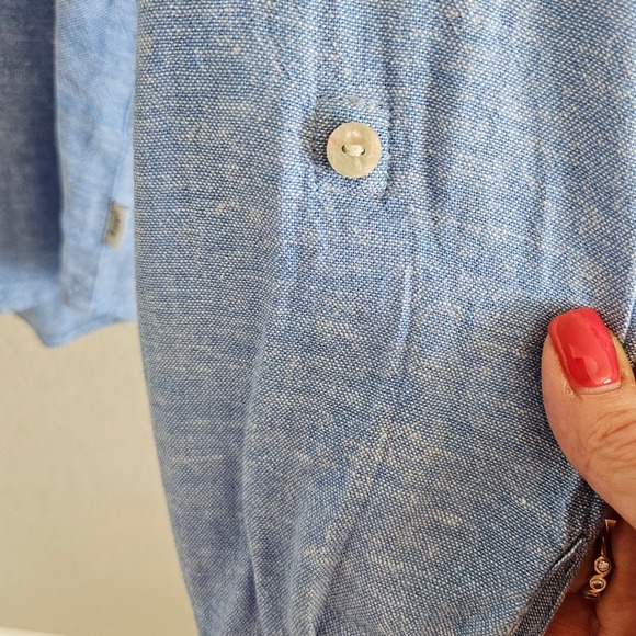 Orvis Woman Size M Linen Blend Button Up Blouse Roll Tab Sleeve Beachy Colorful - Picture 3 of 9